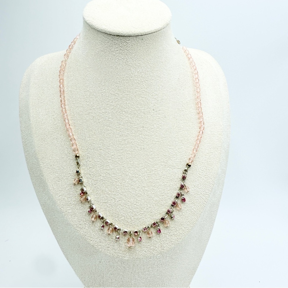 Blush Crystal Drop Necklace – Pink & Rose Gold Tone Sparkle